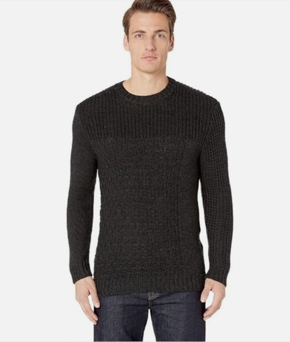 Baldwin Mens Tierney Crew Neck Sweater Large Black Cable Knit Wool NWOT